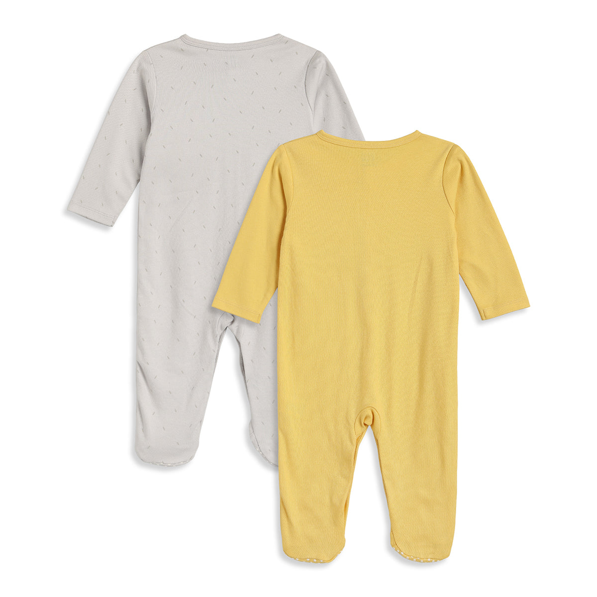 Baby Boys Grey and Yellow Cotton Printed Sleepsuits Pack of 2 Regular Fit Casual Baby Sleepsuits