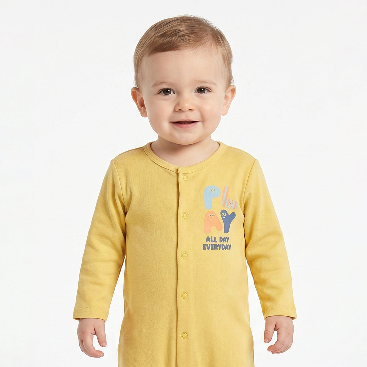 Baby Boys Grey and Yellow Cotton Printed Sleepsuits Pack of 2 Regular Fit Casual Baby Sleepsuits