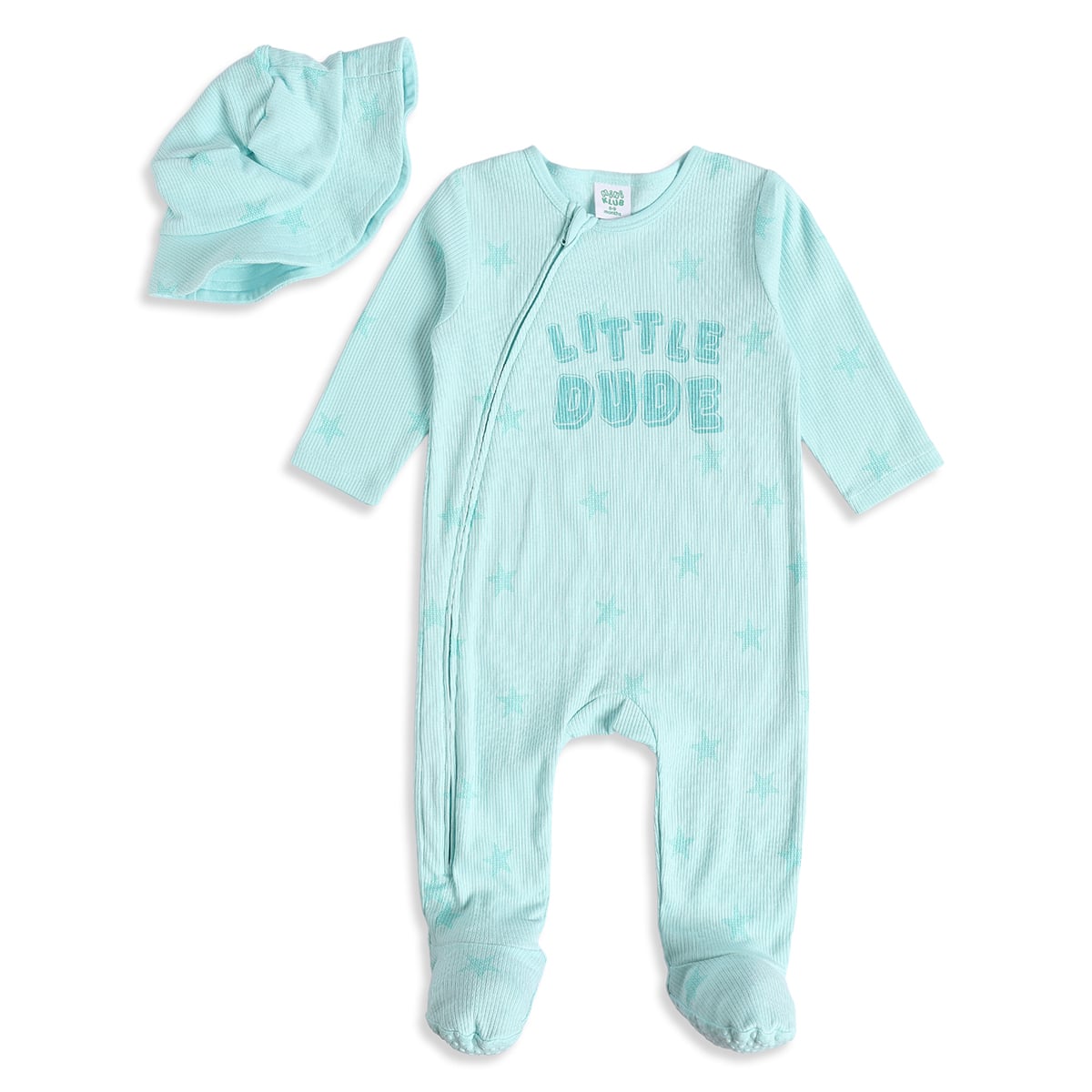 Baby Boys Mint Green Cotton Blend Star Printed Sleepsuit With Cap Pack of 1 Regular Fit Casual Wear