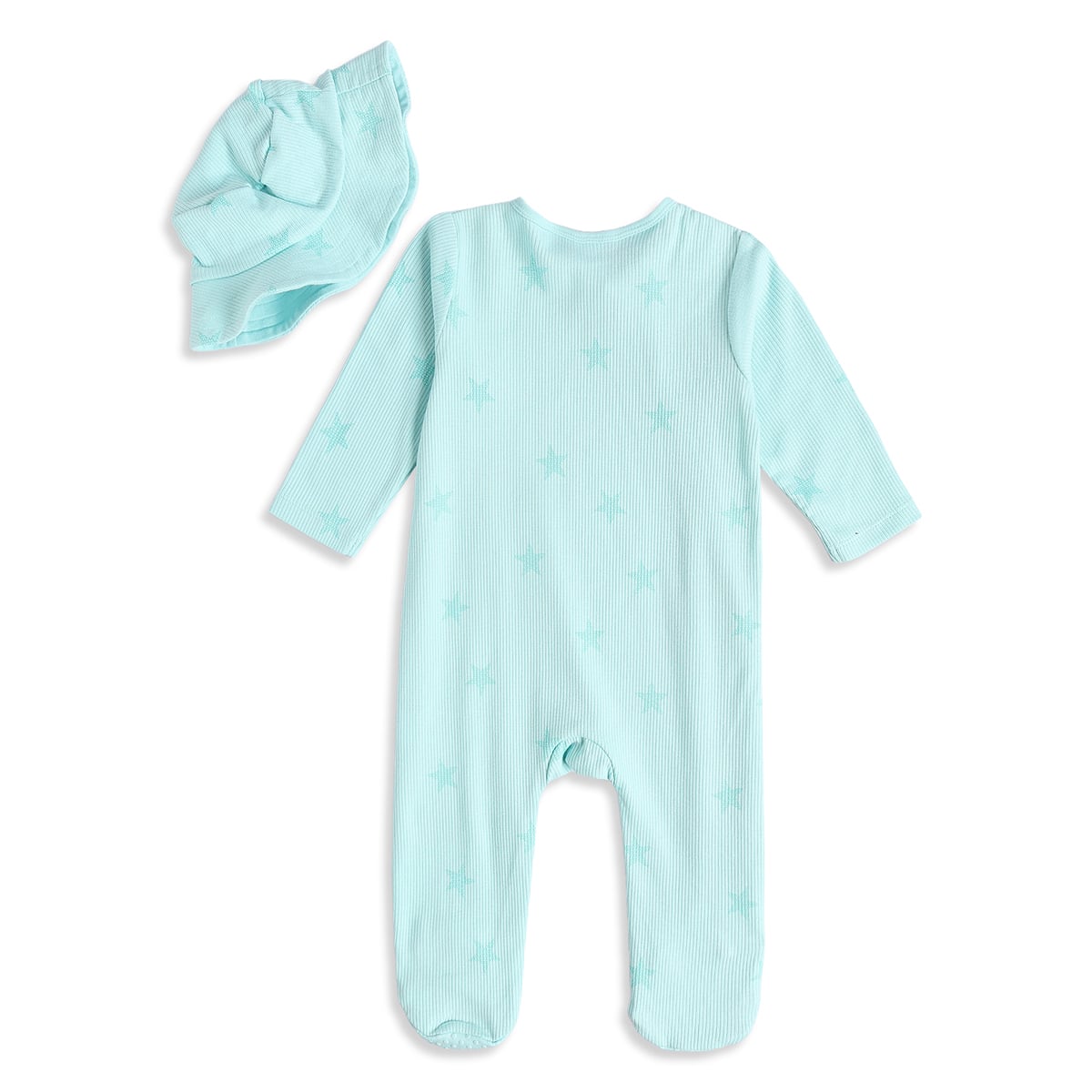 Baby Boys Mint Green Cotton Blend Star Printed Sleepsuit With Cap Pack of 1 Regular Fit Casual Wear