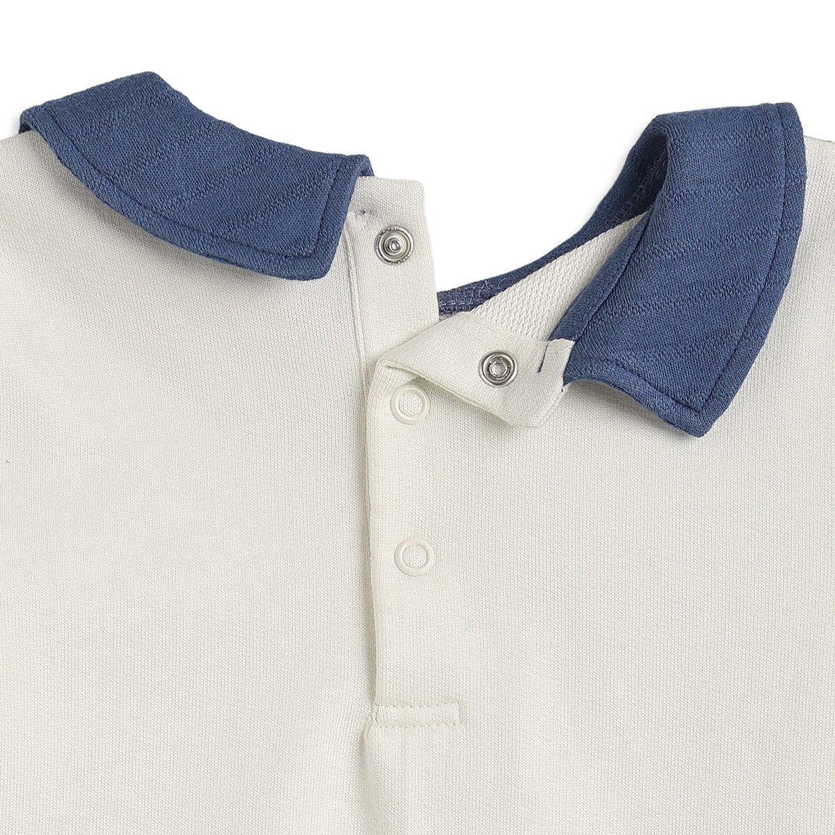 Baby Boys Blue and Off White Cotton Printed Collared Sleepsuit Regular Fit Casual Baby Sleepsuit