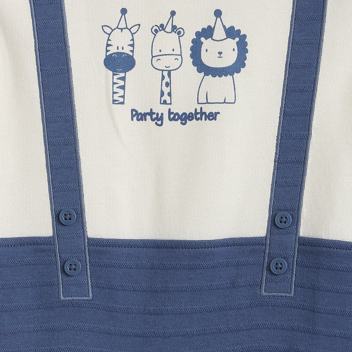 Baby Boys Blue and Off White Cotton Printed Collared Sleepsuit Regular Fit Casual Baby Sleepsuit