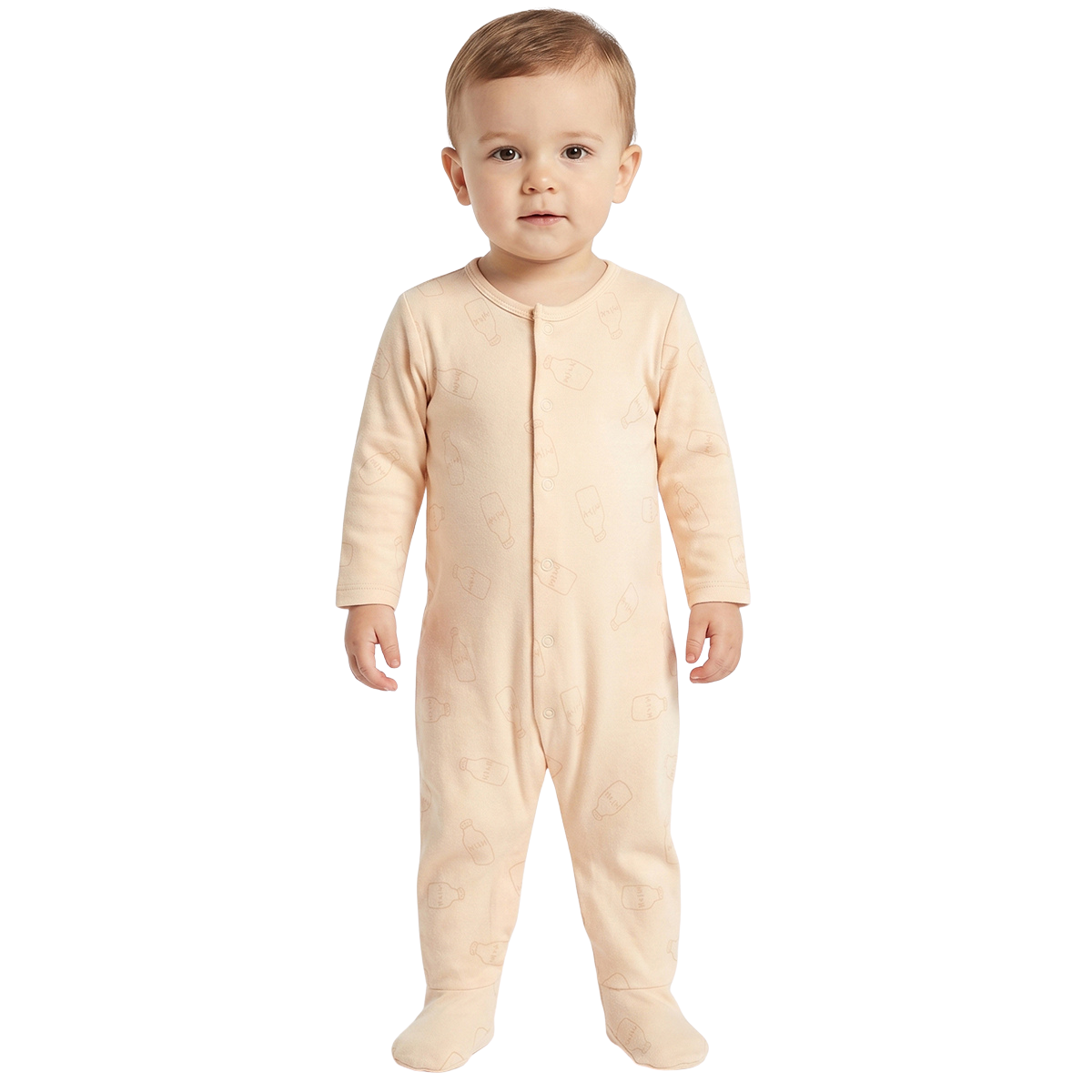 Boys Light Yellow and Peach Printed Sleepsuits Pack of 2 Baby