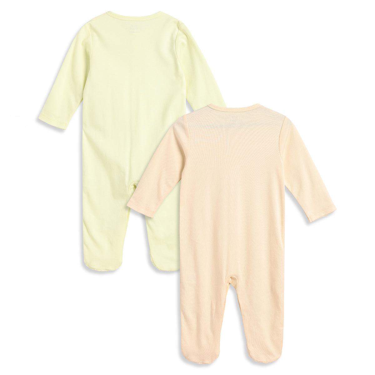 Baby Boys Light Yellow and Peach Cotton Printed Sleepsuits Pack of 2 Regular Fit Casual Baby Sleepsuits