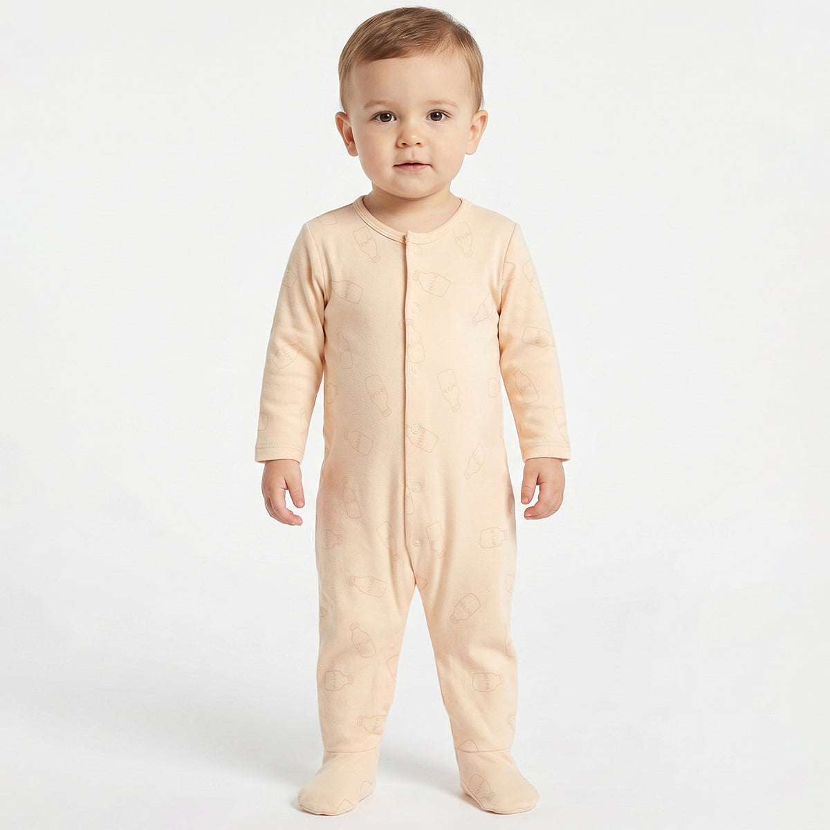 Baby Boys Light Yellow and Peach Cotton Printed Sleepsuits Pack of 2 Regular Fit Casual Baby Sleepsuits