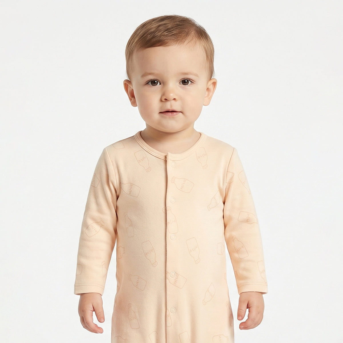 Baby Boys Light Yellow and Peach Cotton Printed Sleepsuits Pack of 2 Regular Fit Casual Baby Sleepsuits