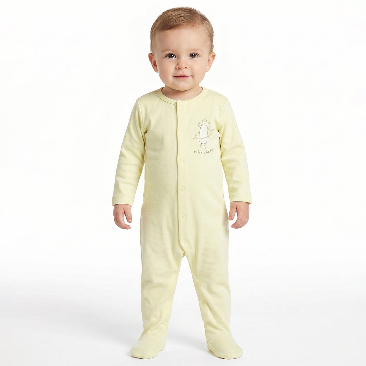 Baby Boys Light Yellow and Peach Cotton Printed Sleepsuits Pack of 2 Regular Fit Casual Baby Sleepsuits