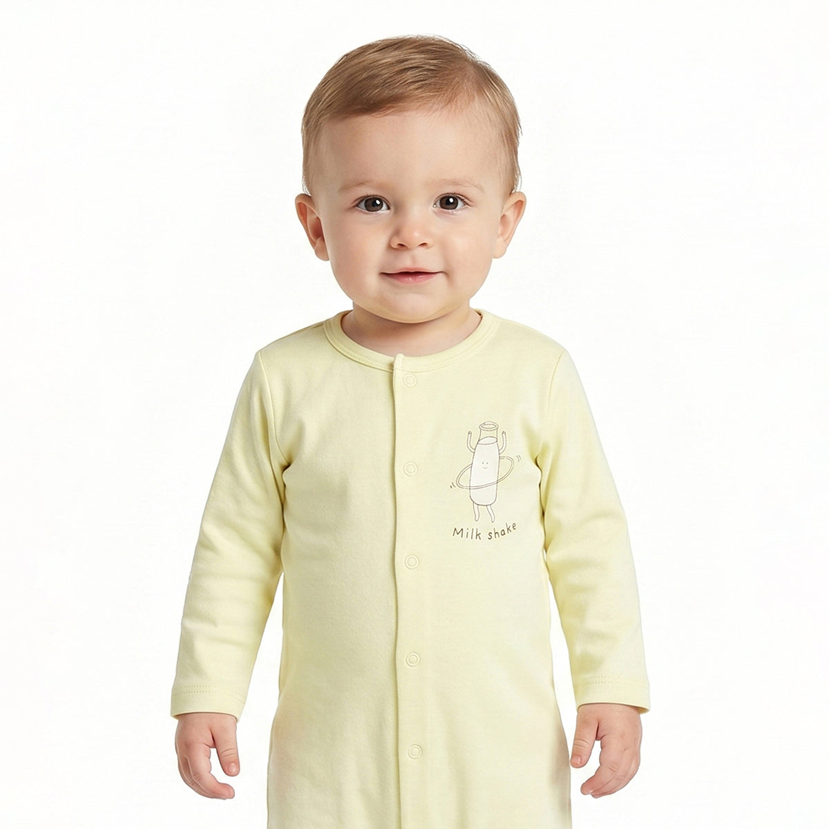 Baby Boys Light Yellow and Peach Cotton Printed Sleepsuits Pack of 2 Regular Fit Casual Baby Sleepsuits