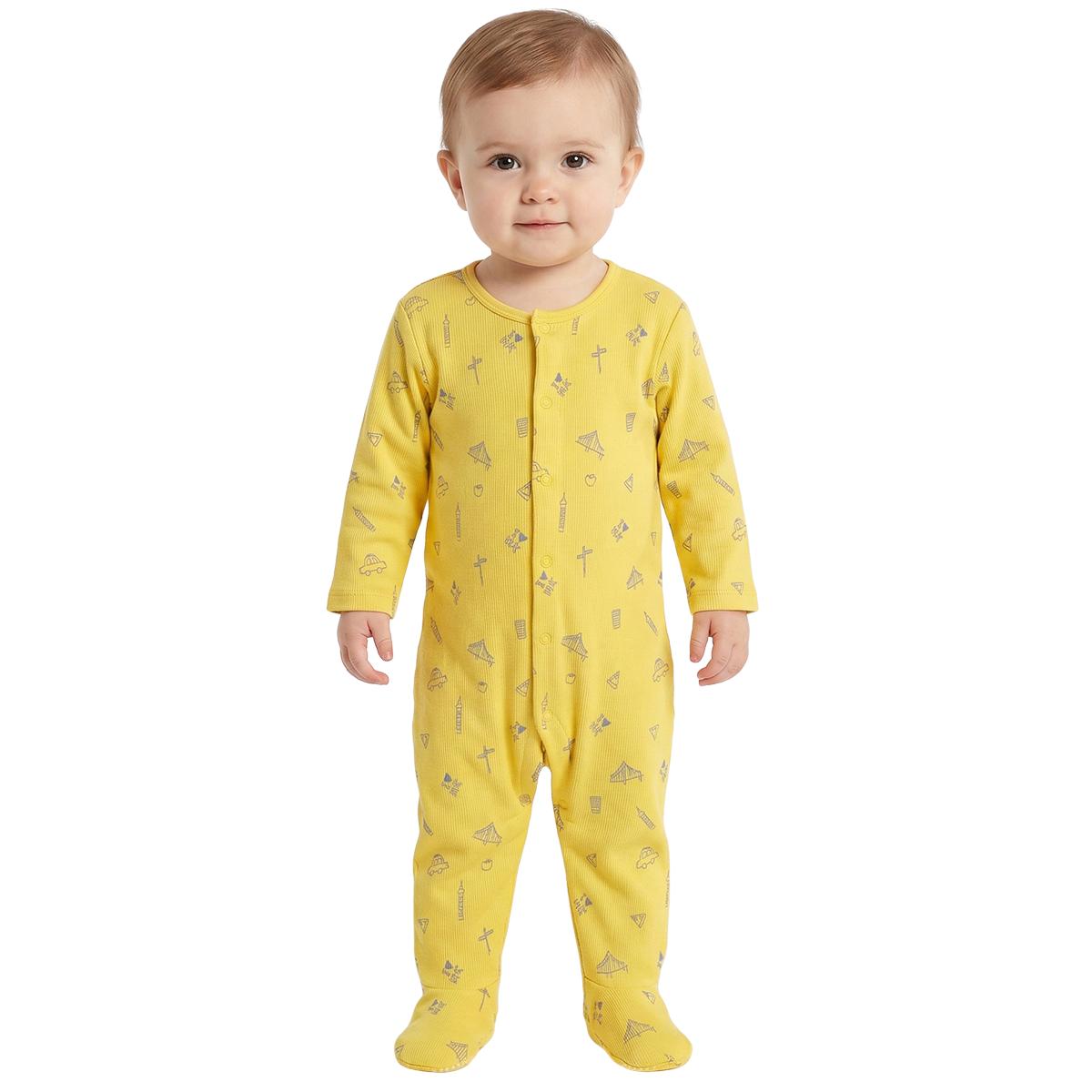 Baby Boys Yellow and Blue Printed Sleepsuits Pack of 2 Baby Sleepsuits