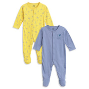 Baby Boys Yellow and Blue Cotton Printed Sleepsuits Pack of 2 Regular Fit Casual Baby Sleepsuits