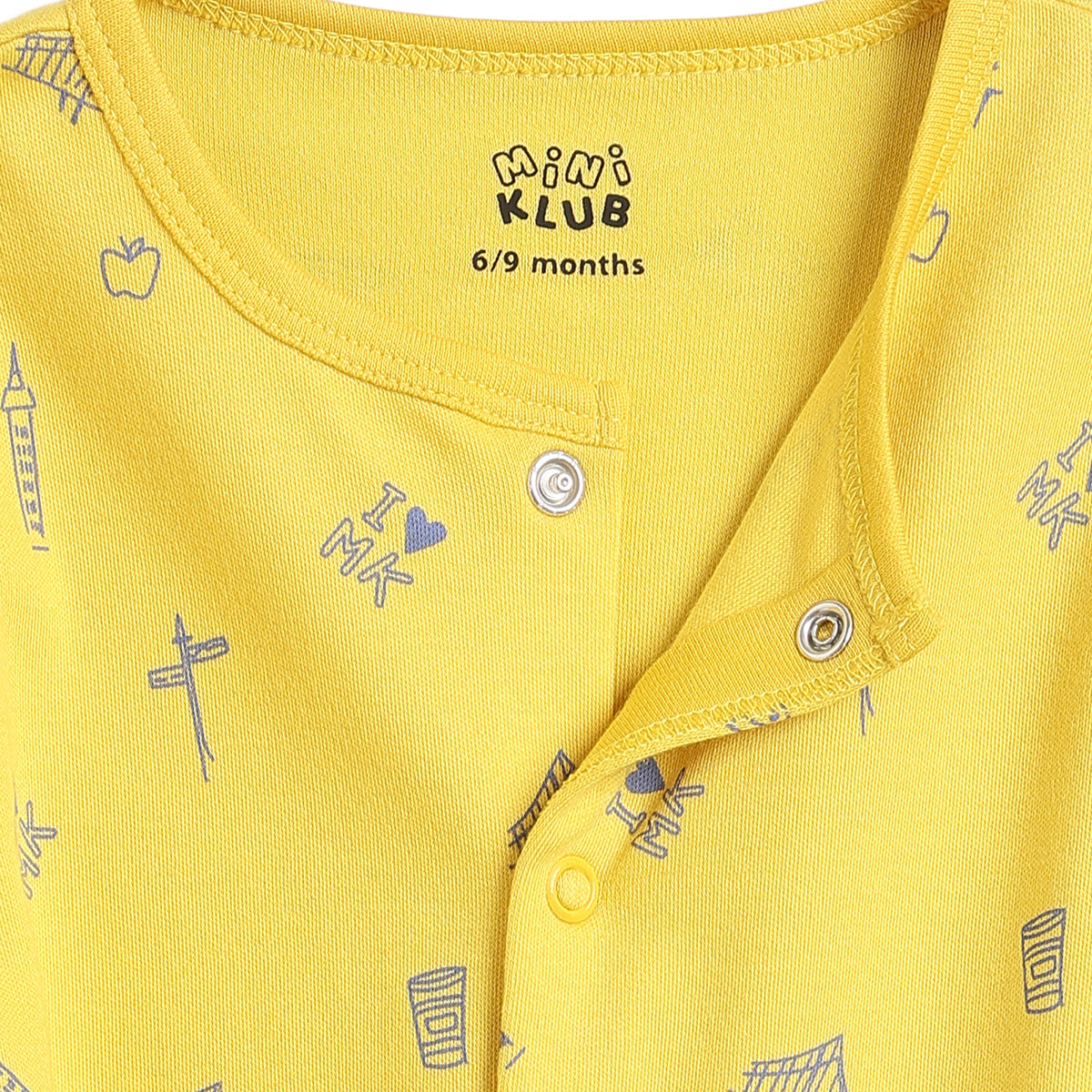 Baby Boys Yellow and Blue Cotton Printed Sleepsuits Pack of 2 Regular Fit Casual Baby Sleepsuits