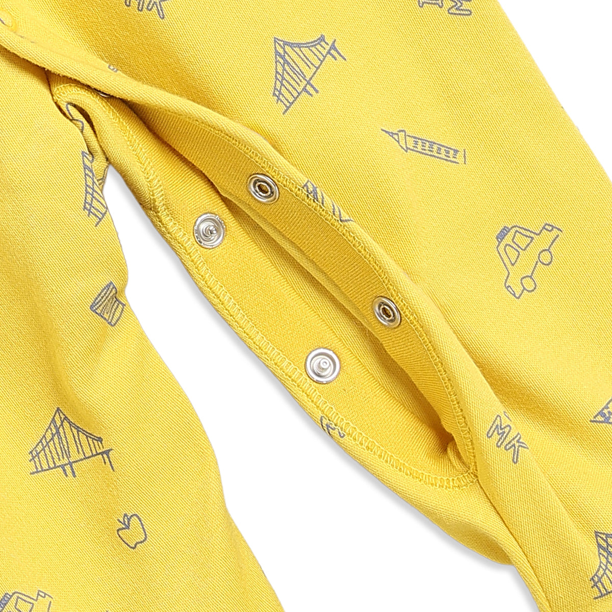 Baby Boys Yellow and Blue Cotton Printed Sleepsuits Pack of 2 Regular Fit Casual Baby Sleepsuits