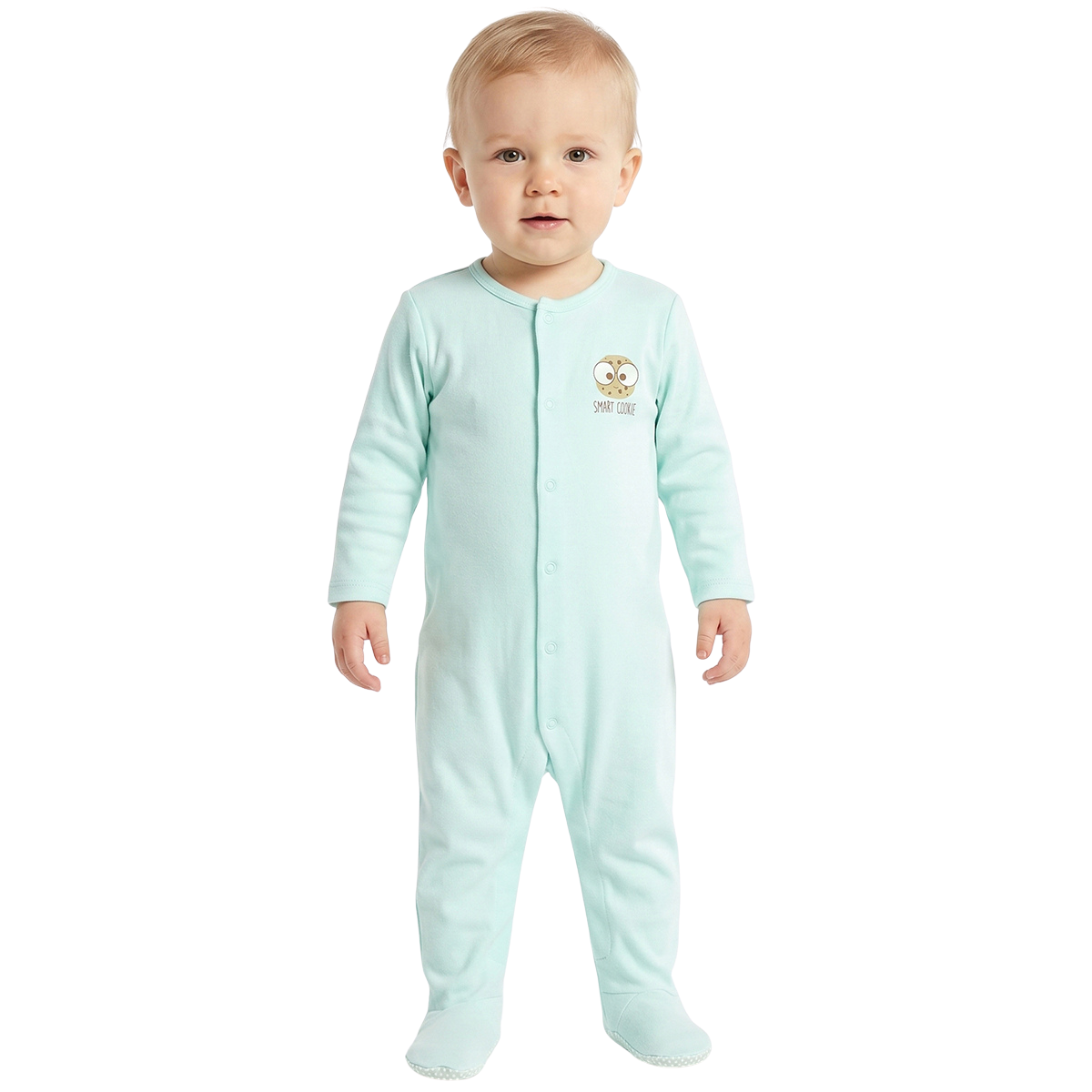 Boys Mint Green and Off White Sleepsuits Pack of 2 Baby Sleepsuits