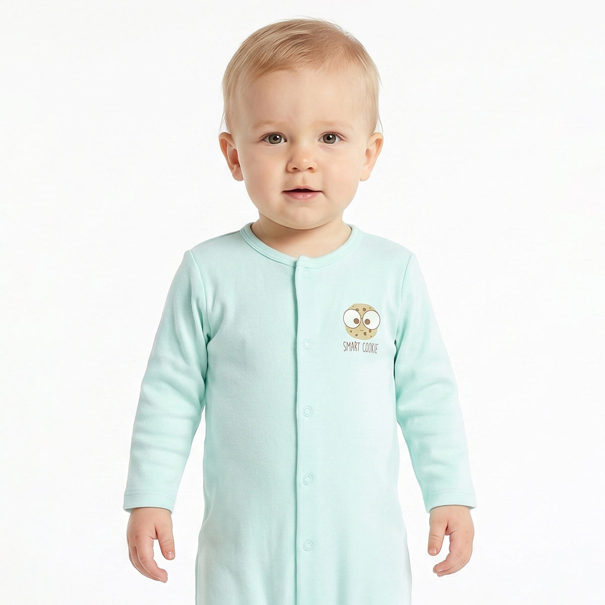 Baby Boys Mint Green and Off White Cotton Printed Sleepsuits Pack of 2 Regular Fit Casual Baby Sleepsuits