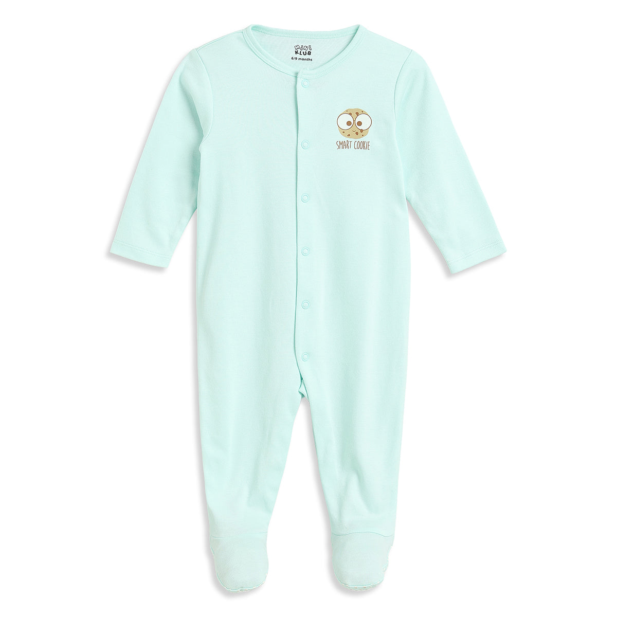 Baby Boys Mint Green and Off White Cotton Printed Sleepsuits Pack of 2 Regular Fit Casual Baby Sleepsuits
