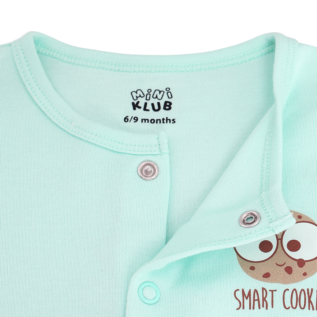 Baby Boys Mint Green and Off White Cotton Printed Sleepsuits Pack of 2 Regular Fit Casual Baby Sleepsuits
