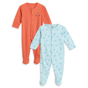 Baby Boys Orange and Sky Blue Cotton Printed Sleepsuits Pack of 2 Regular Fit Casual Baby Sleepsuits