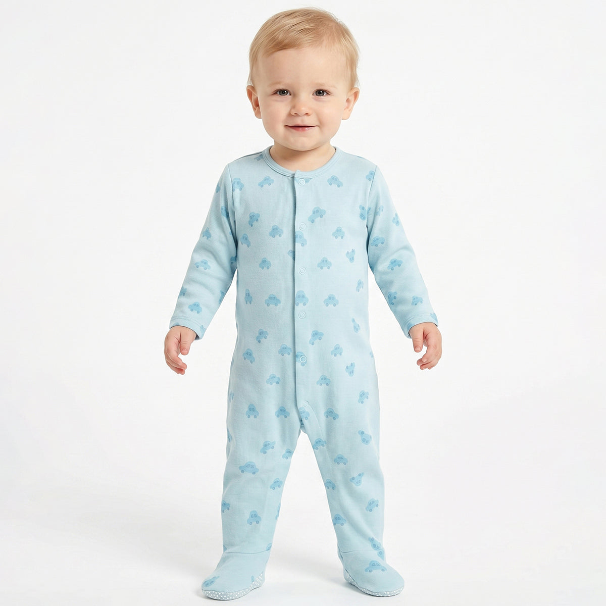 Baby Boys Orange and Sky Blue Cotton Printed Sleepsuits Pack of 2 Regular Fit Casual Baby Sleepsuits
