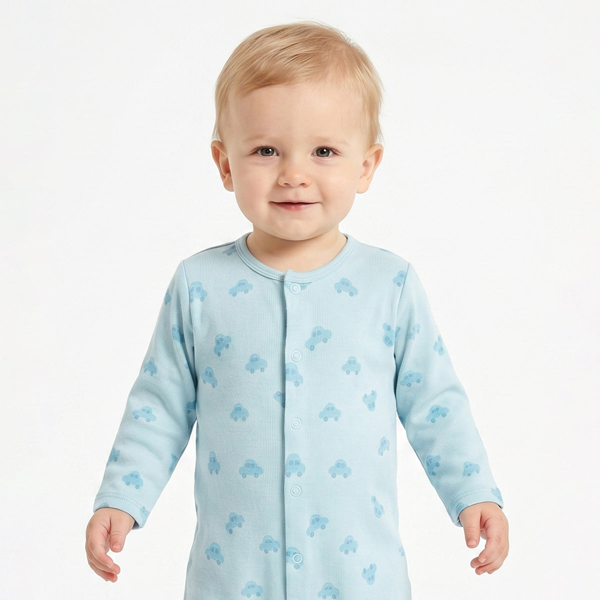 Baby Boys Orange and Sky Blue Cotton Printed Sleepsuits Pack of 2 Regular Fit Casual Baby Sleepsuits