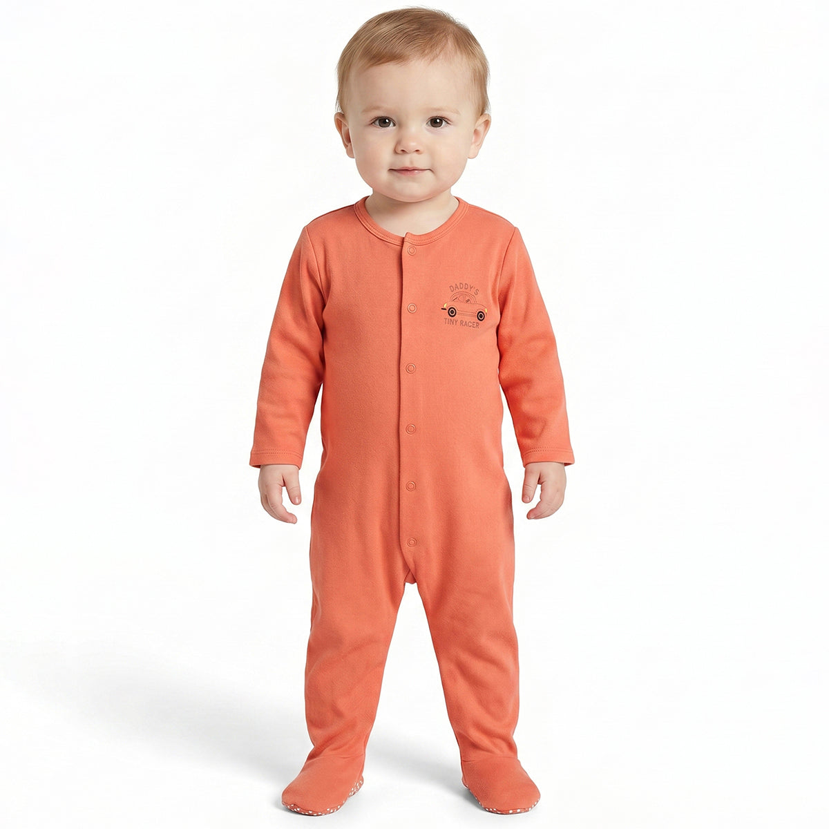Baby Boys Orange and Sky Blue Cotton Printed Sleepsuits Pack of 2 Regular Fit Casual Baby Sleepsuits