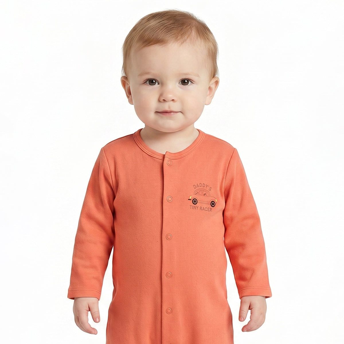 Baby Boys Orange and Sky Blue Cotton Printed Sleepsuits Pack of 2 Regular Fit Casual Baby Sleepsuits