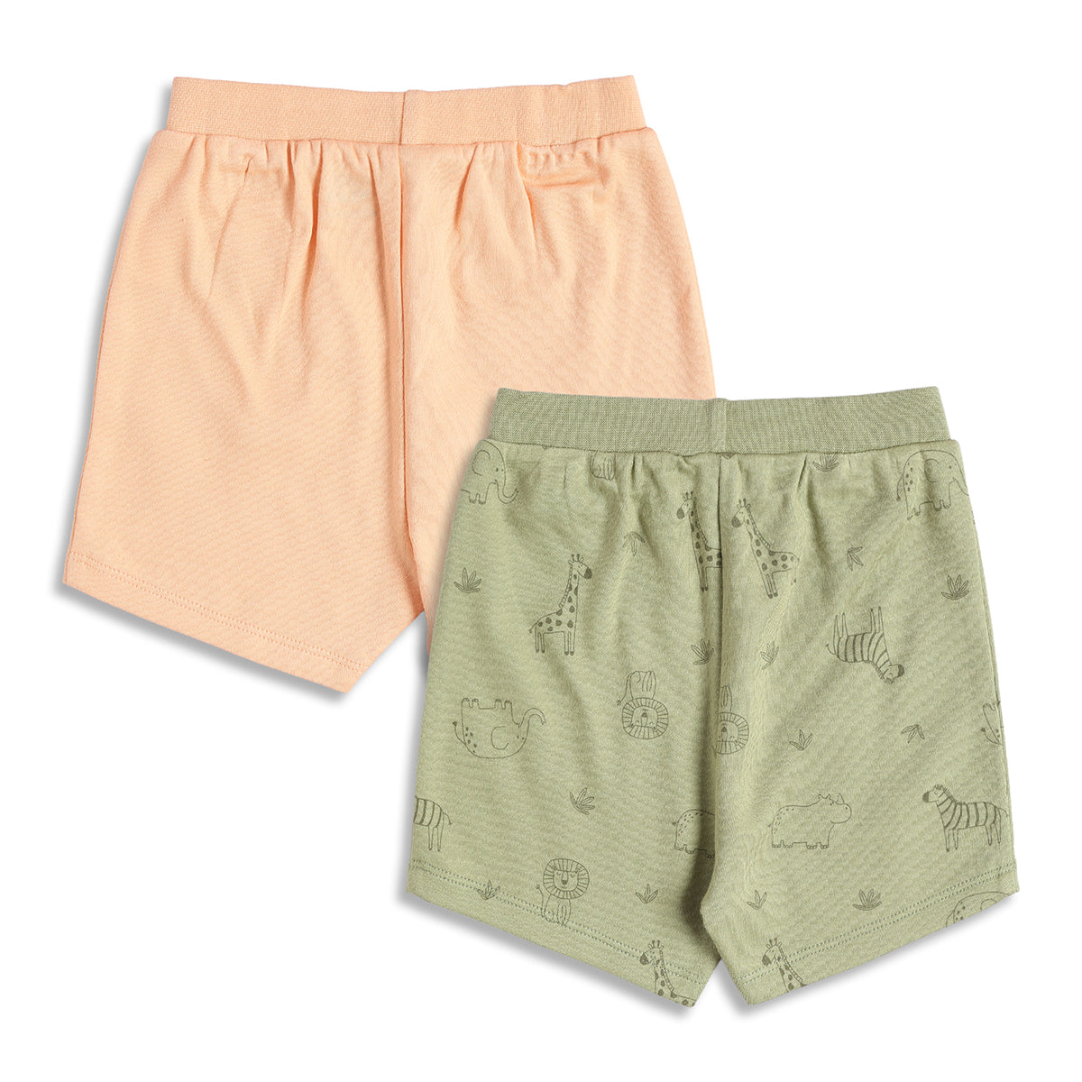 Baby Boys Peach and Olive Green Cotton Printed Shorts Pack of 2 Regular Fit Casual Baby Shorts