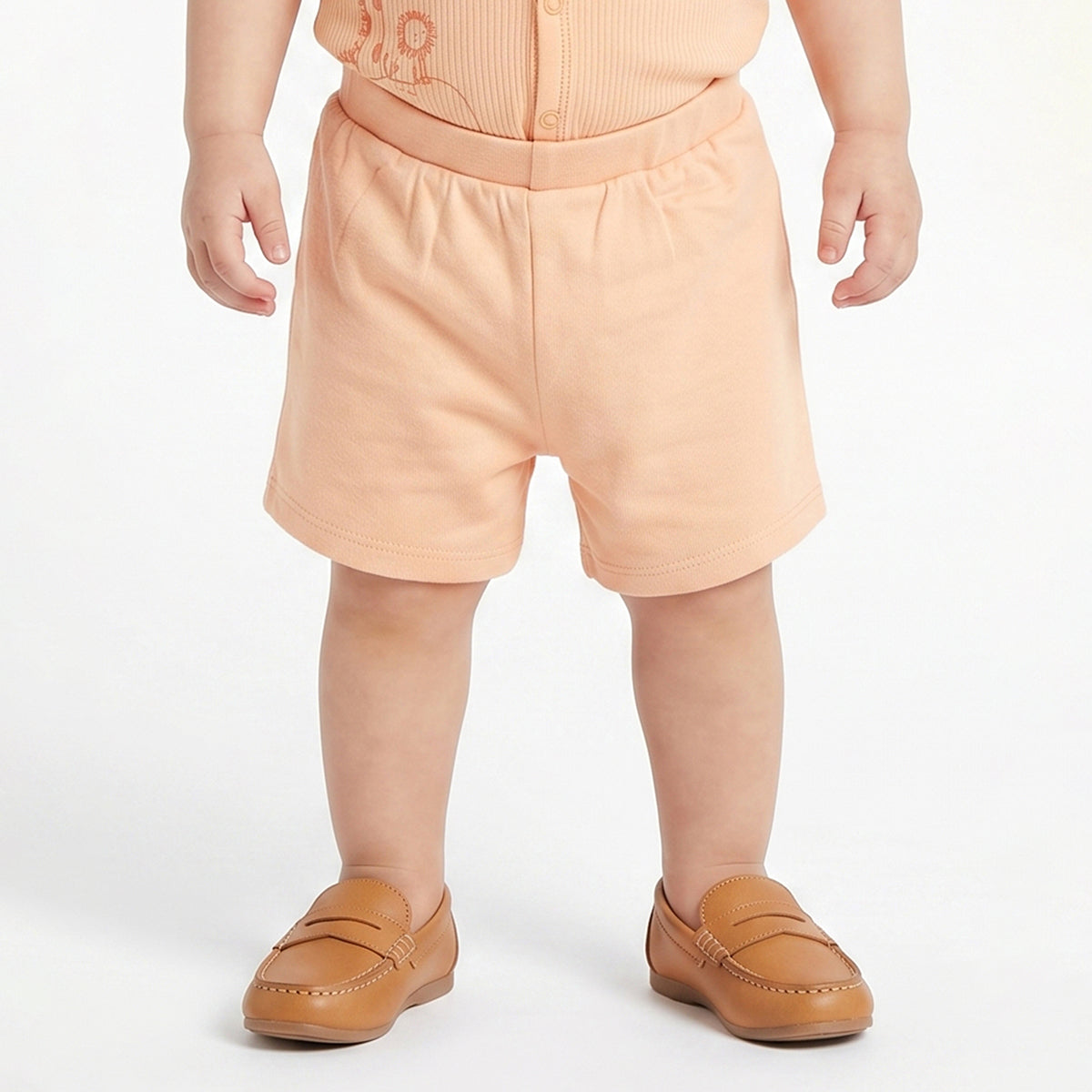 Baby Boys Peach and Olive Green Cotton Printed Shorts Pack of 2 Regular Fit Casual Baby Shorts