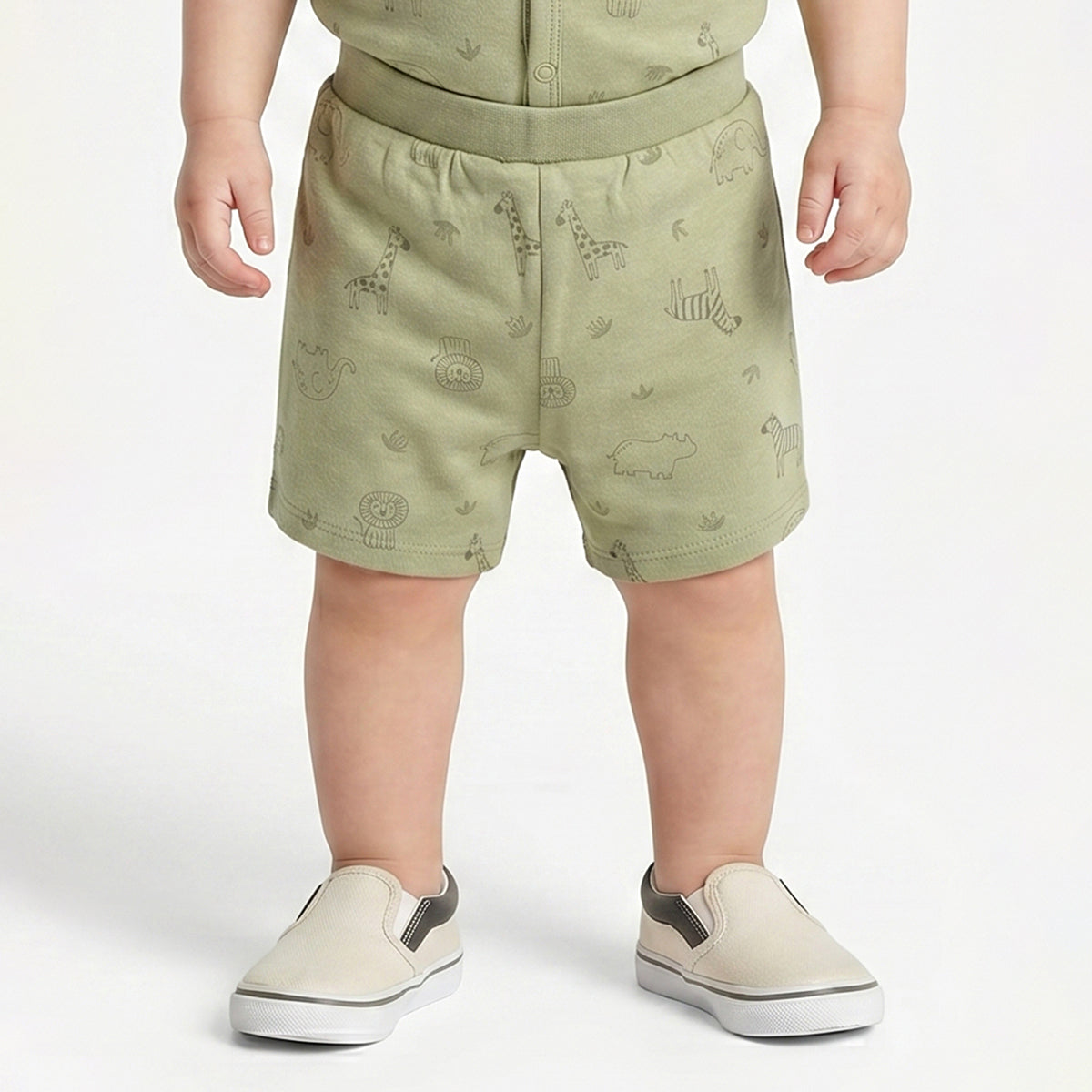 Baby Boys Peach and Olive Green Cotton Printed Shorts Pack of 2 Regular Fit Casual Baby Shorts