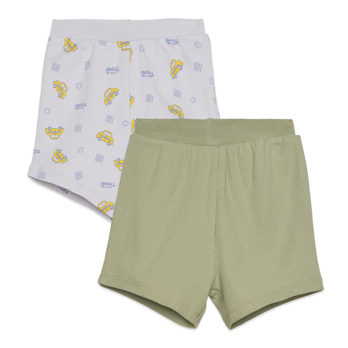 Baby Boys Sage Green and Light Grey Cotton Shorts Pack of 2 Regular Fit Casual Kids Shorts