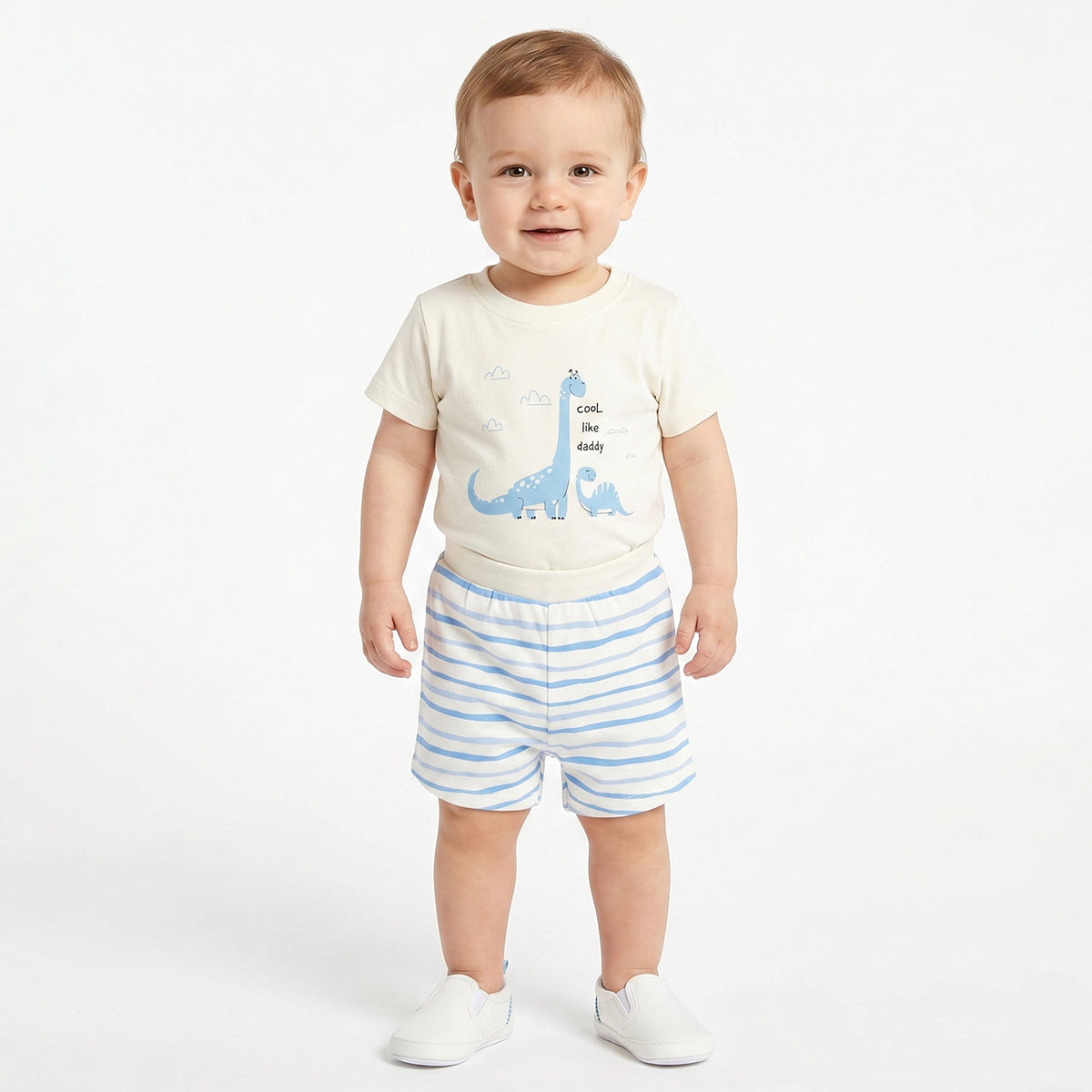 Baby Boys Blue and White Cotton Printed Shorts Pack of 2 Regular Fit Casual Baby Shorts