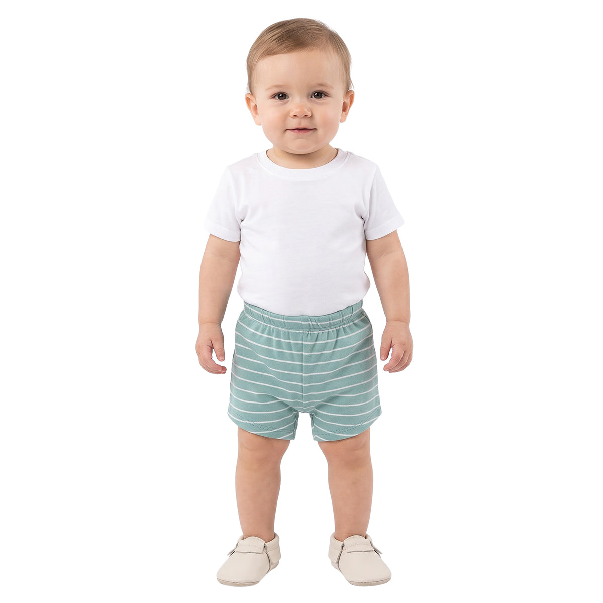 Baby Boys Cream and Mint Cotton Shorts Pack of 2 Regular Fit