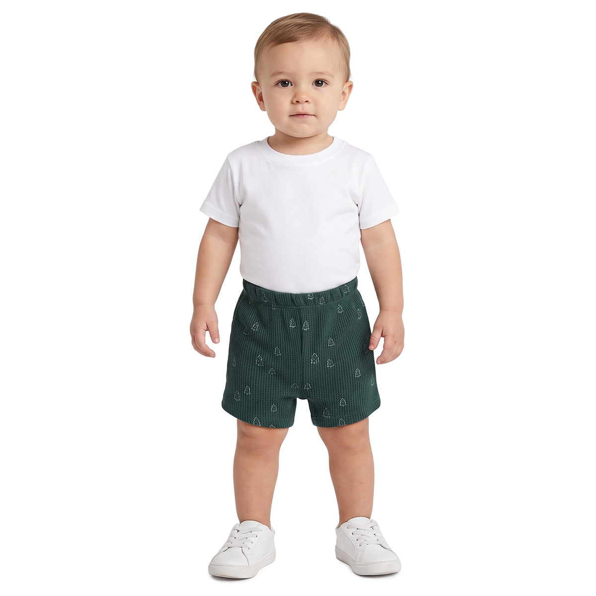Baby Boys Cream Green Cotton Tree Print Shorts Pack of 2 Casual Wear