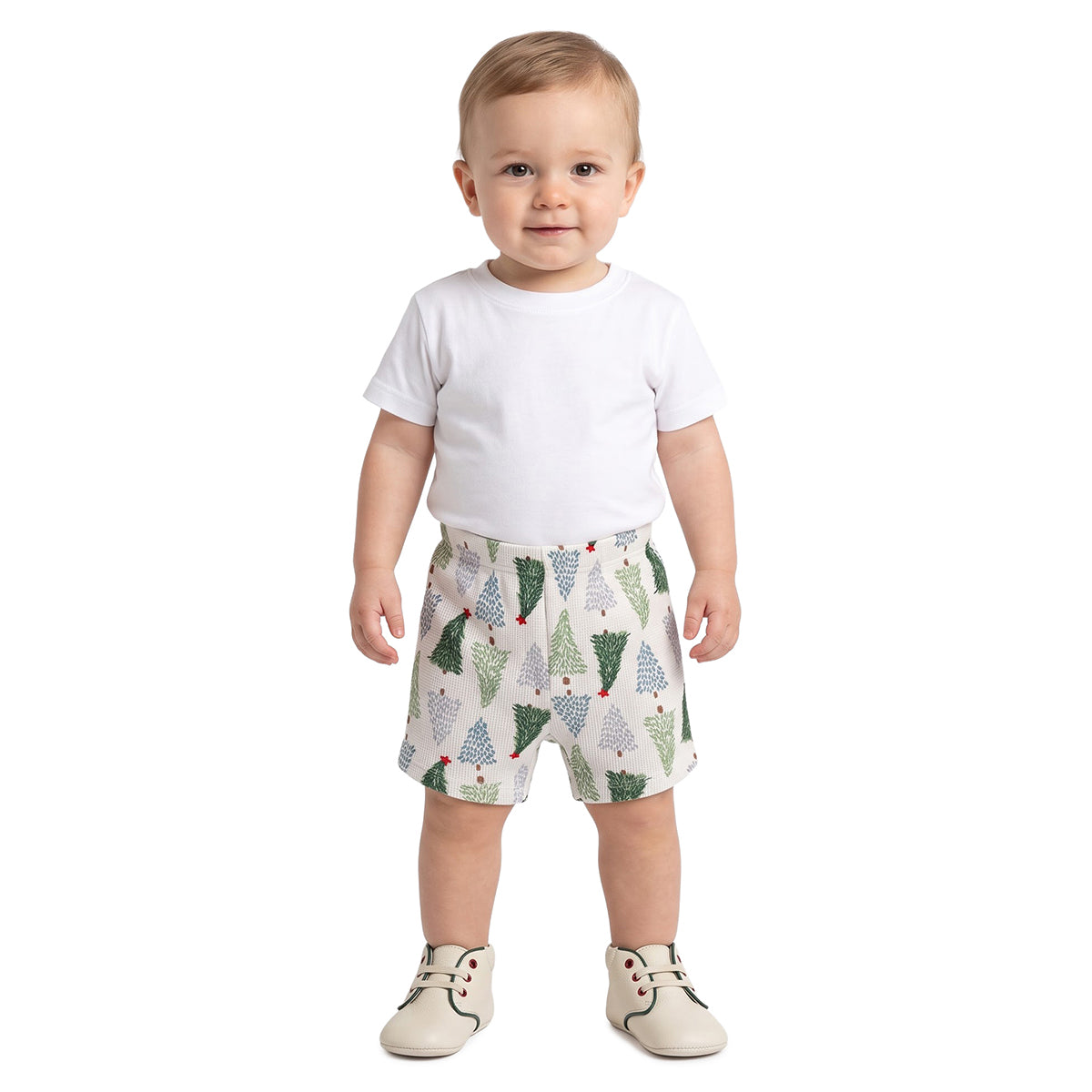 Baby Boys Cream Green Cotton Tree Print Shorts Pack of 2 Casual Wear
