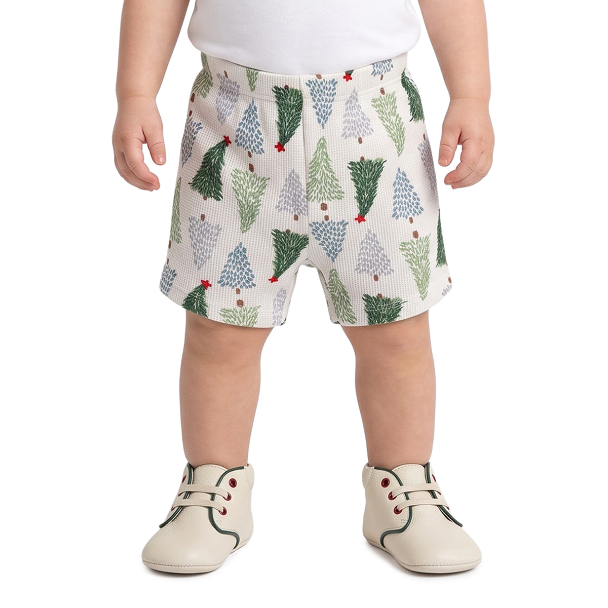Baby Boys Cream Green Cotton Tree Print Shorts Pack of 2 Casual Wear