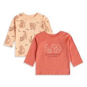 Baby Boys Peach And Coral Cotton Dog Printed Three-Quarter Sleeve T-Shirts Pack Of 2 Regular Fit Casual Wear