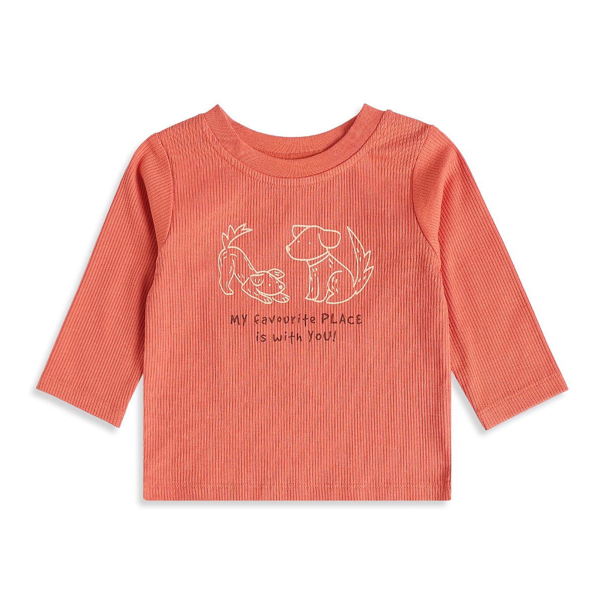 Baby Boys Peach And Coral Cotton Dog Printed Three-Quarter Sleeve T-Shirts Pack Of 2 Regular Fit Casual Wear