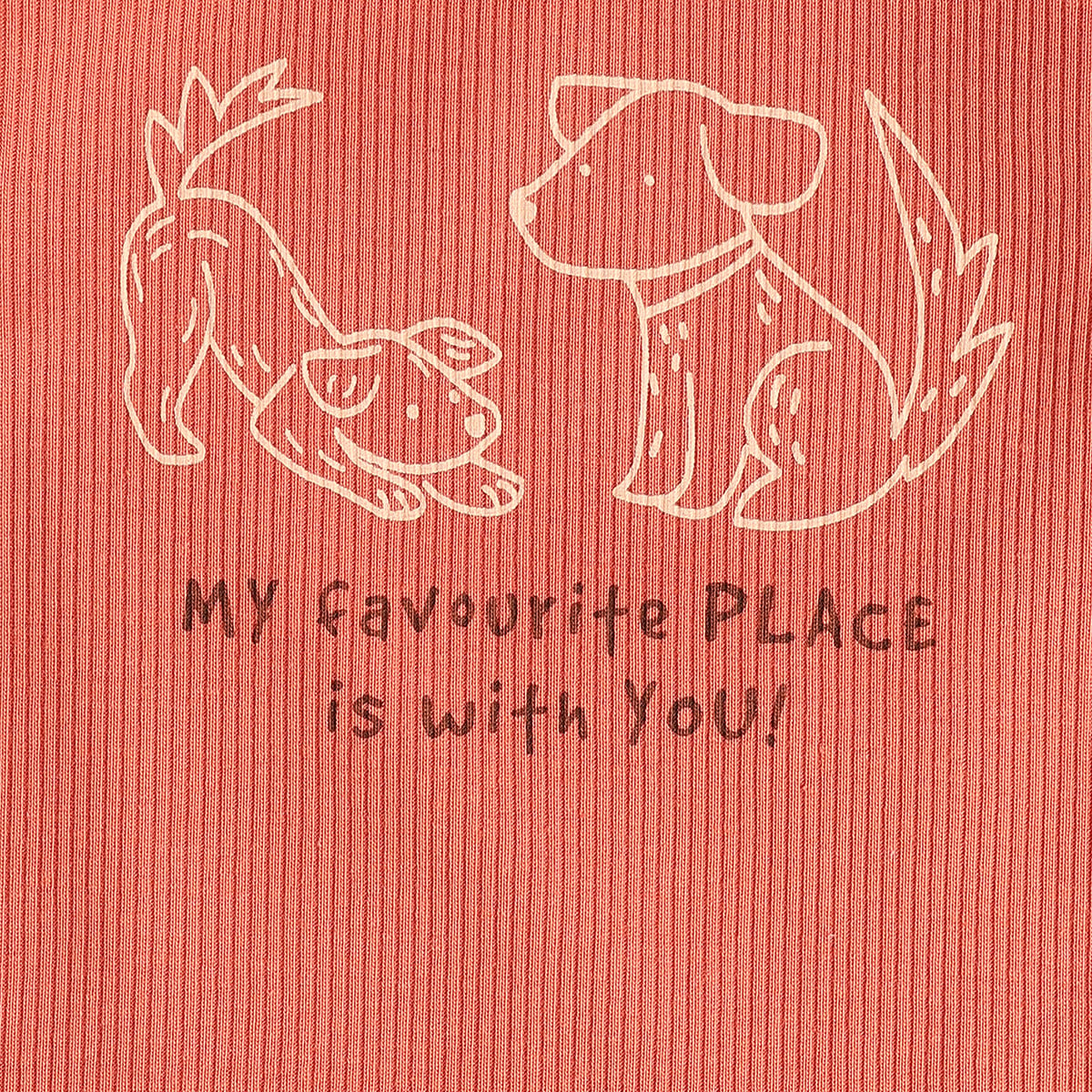 Baby Boys Peach And Coral Cotton Dog Printed Three-Quarter Sleeve T-Shirts Pack Of 2 Regular Fit Casual Wear