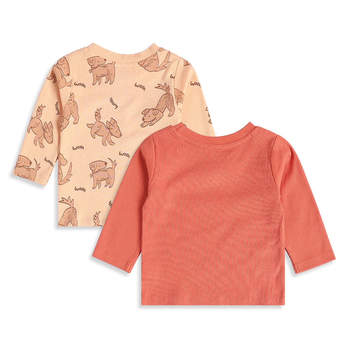 Baby Boys Peach And Coral Cotton Dog Printed Three-Quarter Sleeve T-Shirts Pack Of 2 Regular Fit Casual Wear