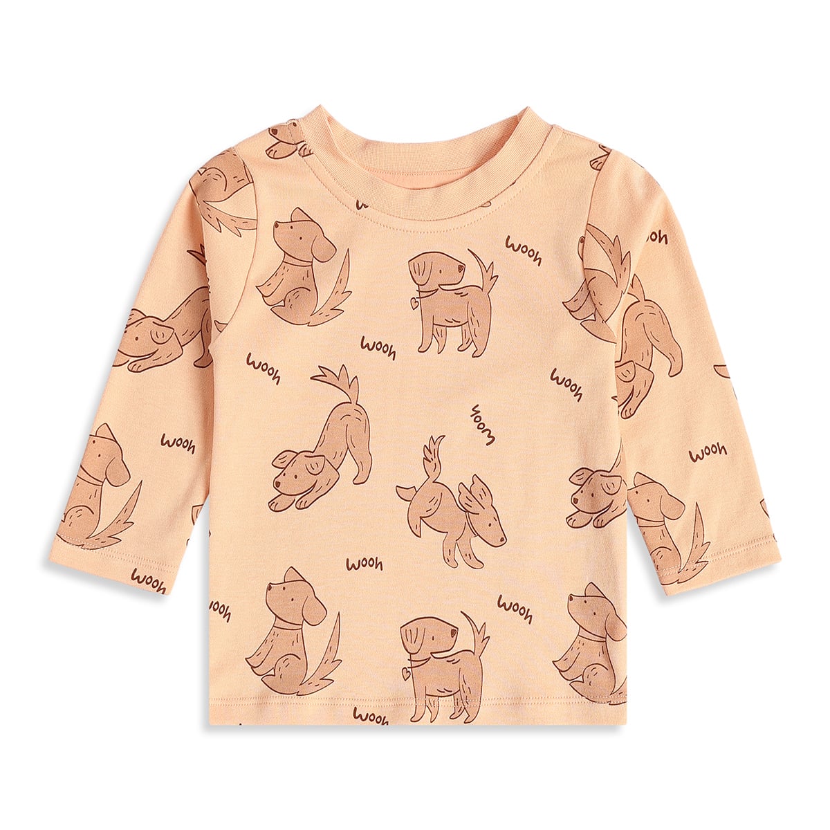 Baby Boys Peach And Coral Cotton Dog Printed Three-Quarter Sleeve T-Shirts Pack Of 2 Regular Fit Casual Wear