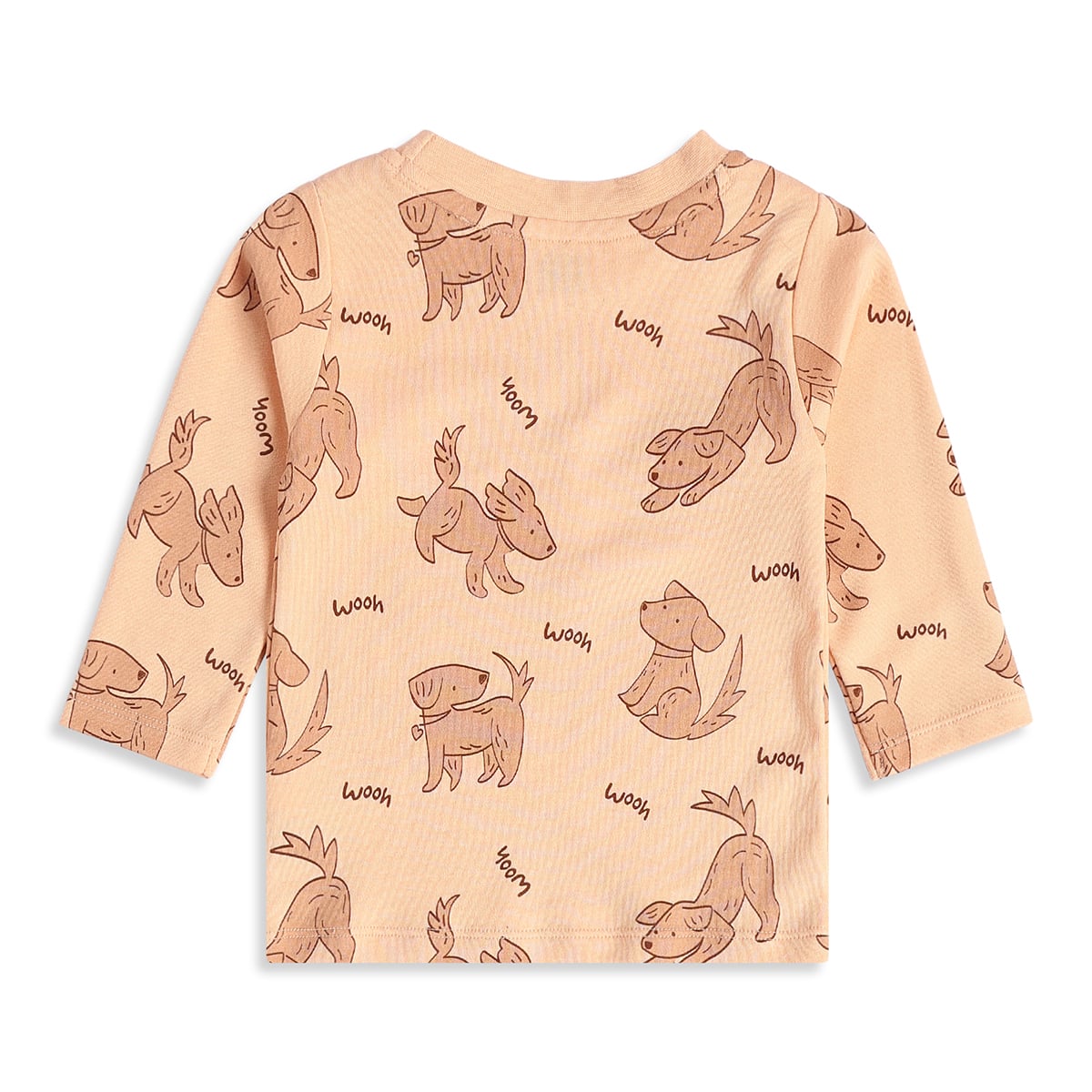 Baby Boys Peach And Coral Cotton Dog Printed Three-Quarter Sleeve T-Shirts Pack Of 2 Regular Fit Casual Wear