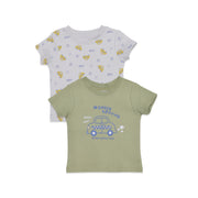 Baby Boys Sage Green and Light Grey Cotton T-Shirts Pack of 2 Regular Fit Casual Wear