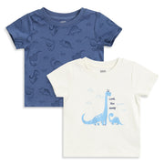 Baby Boys Blue and Off White Cotton Printed T-Shirts Pack of 2 Regular Fit Casual Baby T-Shirts