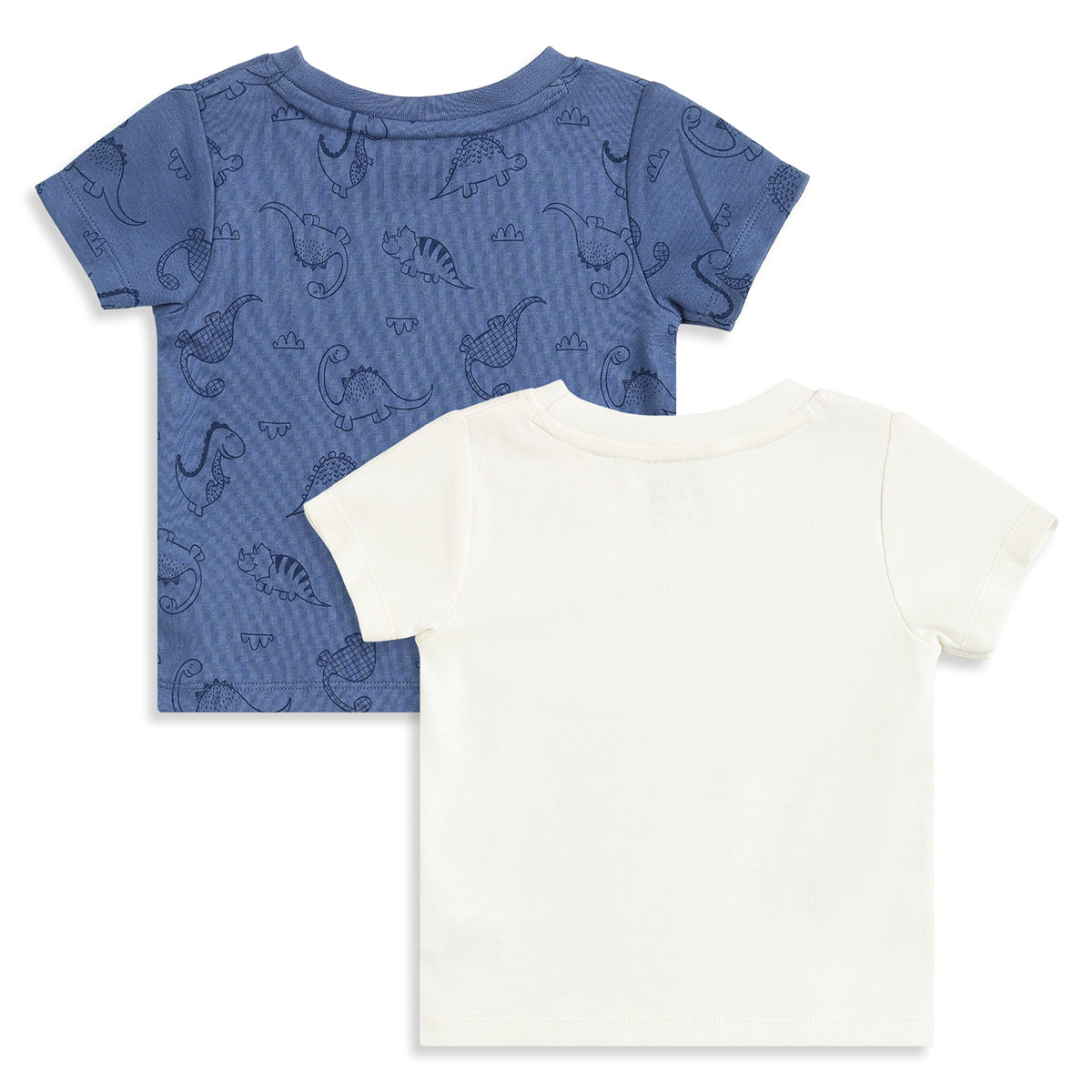 Baby Boys Blue and Off White Cotton Printed T-Shirts Pack of 2 Regular Fit Casual Baby T-Shirts