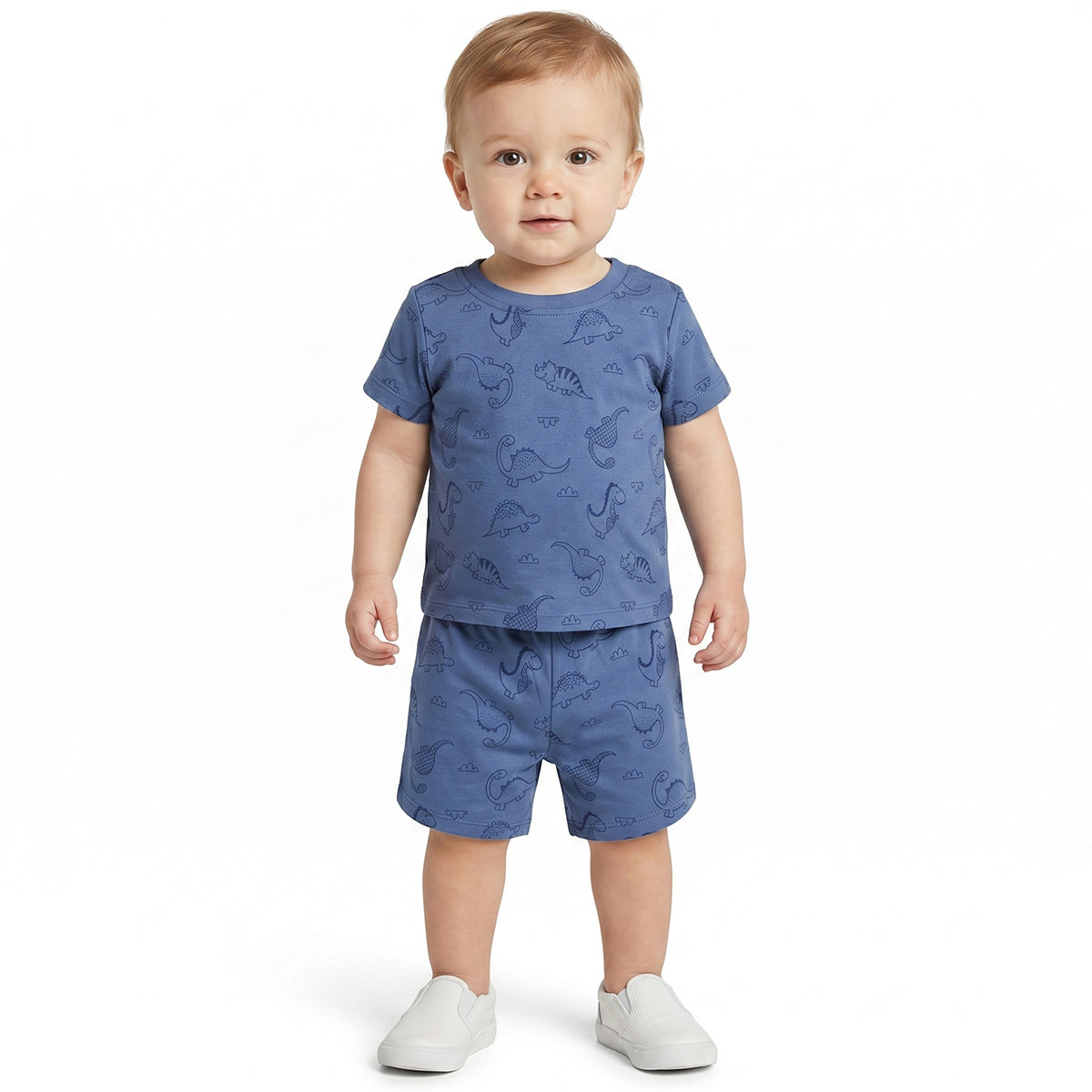 Baby Boys Blue and Off White Cotton Printed T-Shirts Pack of 2 Regular Fit Casual Baby T-Shirts