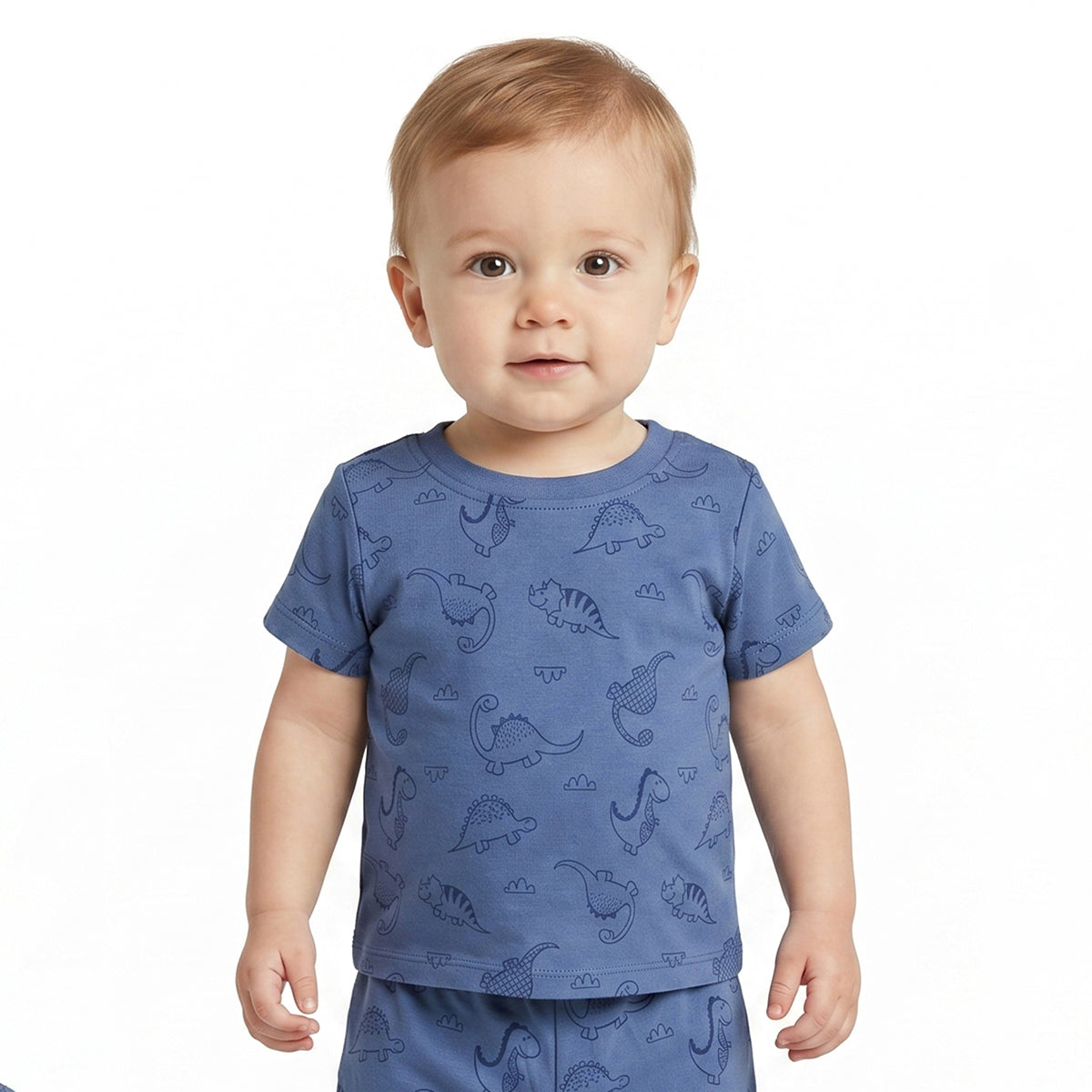 Baby Boys Blue and Off White Cotton Printed T-Shirts Pack of 2 Regular Fit Casual Baby T-Shirts
