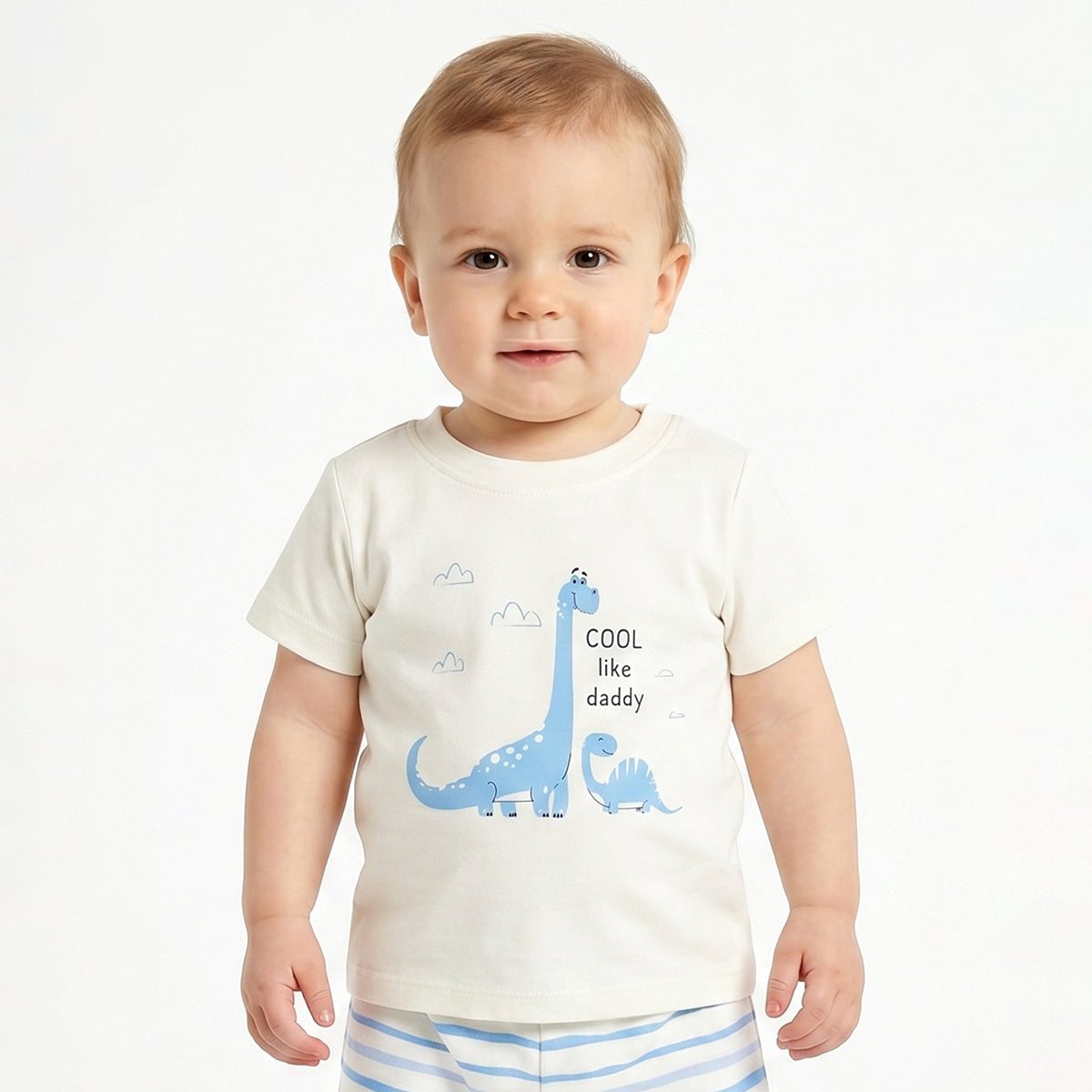 Baby Boys Blue and Off White Cotton Printed T-Shirts Pack of 2 Regular Fit Casual Baby T-Shirts