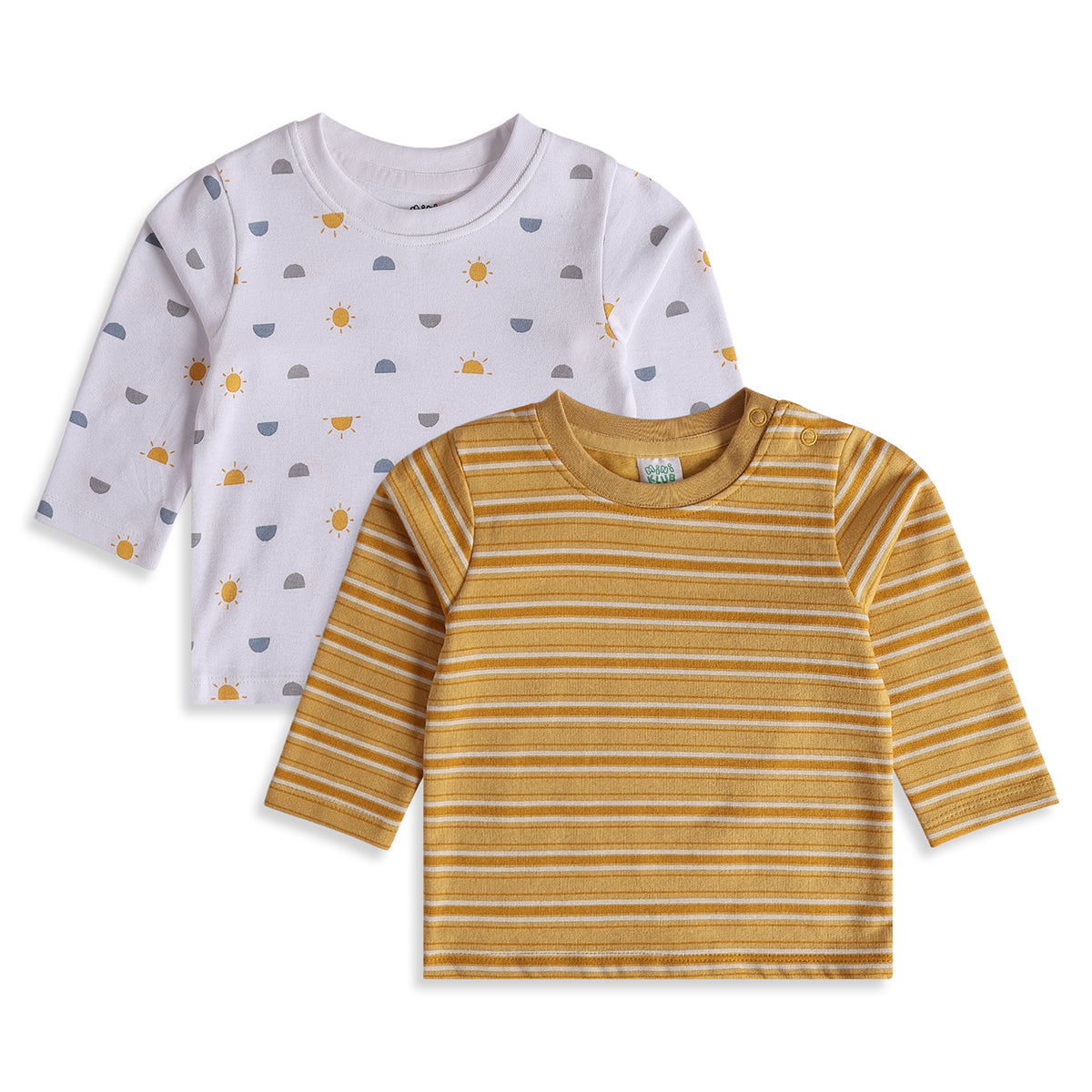 Baby Boys White Mustard Cotton Printed T-Shirts Pack of 2 Casual Wear