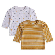 Baby Boys White Mustard Cotton Printed T-Shirts Pack of 2 Casual Wear
