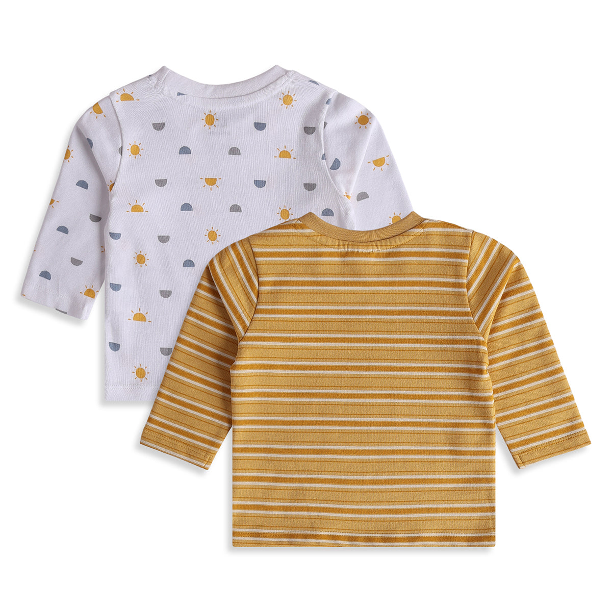 Baby Boys White Mustard Cotton Printed T-Shirts Pack of 2 Casual Wear