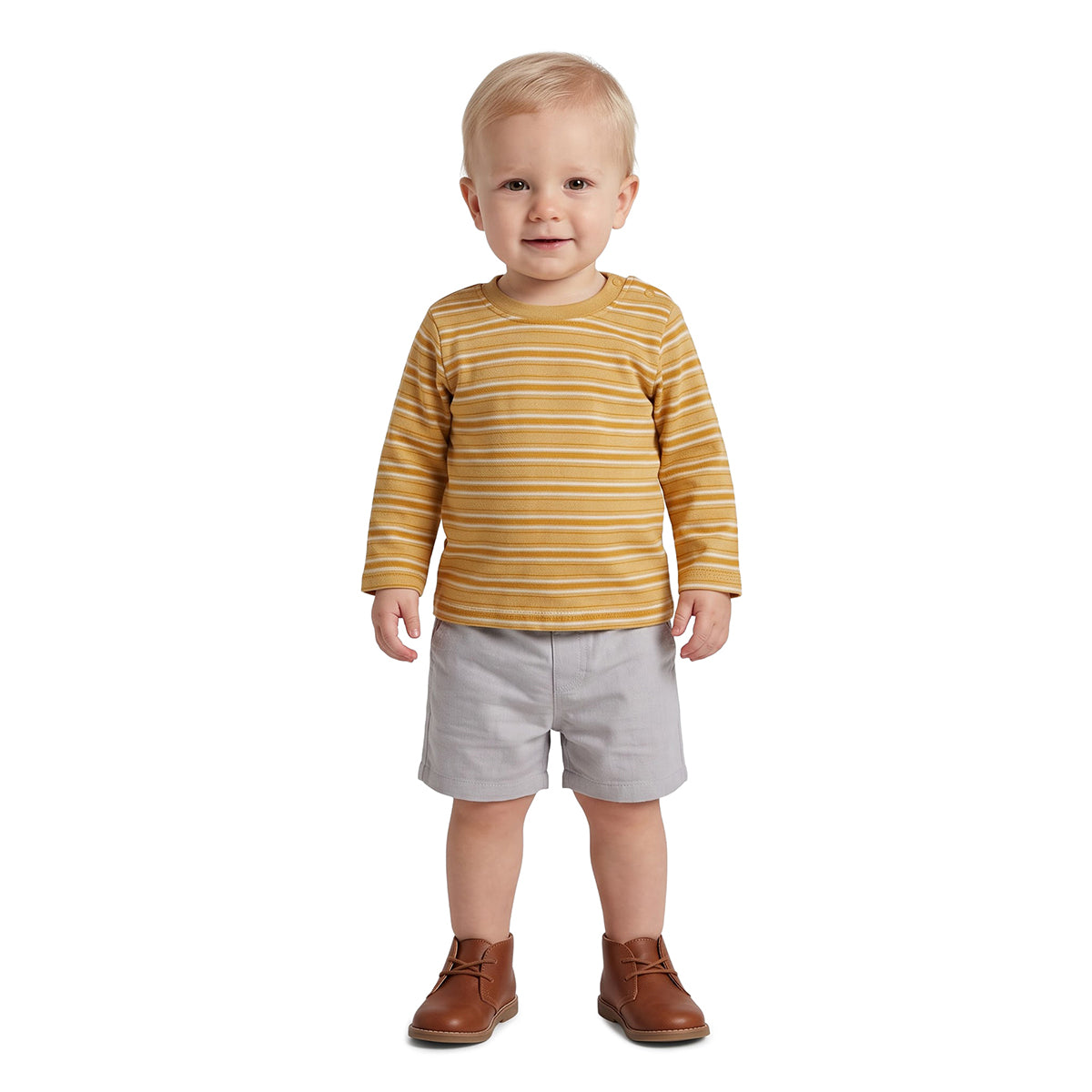 Baby Boys White Mustard Cotton Printed T-Shirts Pack of 2 Casual Wear